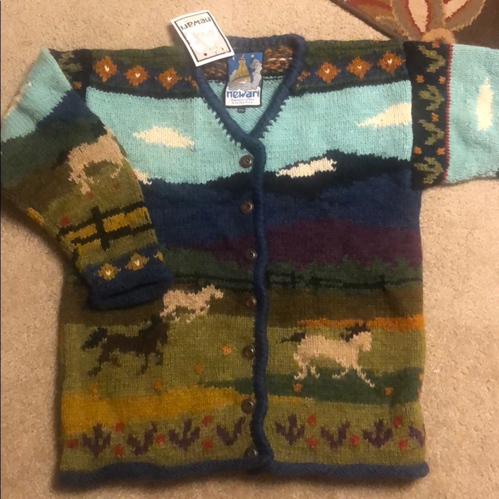 Thick hand knit horse scene sweater